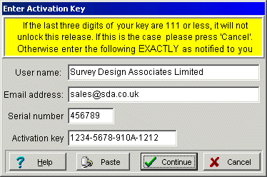 Activation key dialog