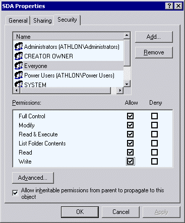 Windows 2000 permissions dialog